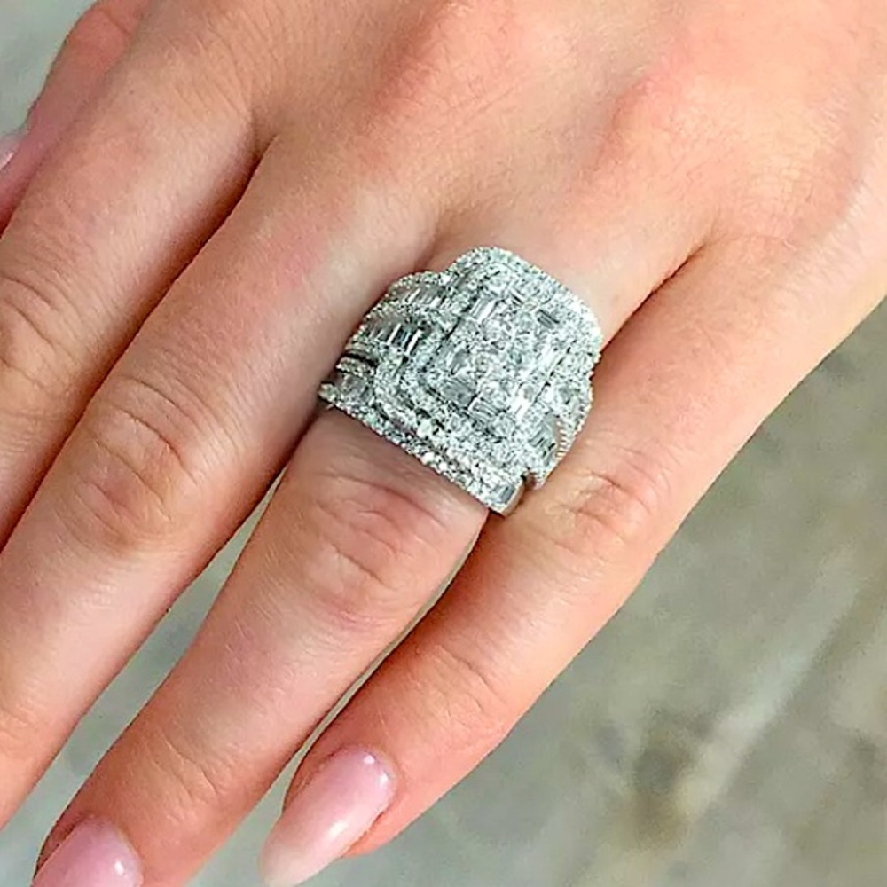 NEW 2 PIECE 925 STERLING SILVER DIAMOND ZIRCON ENGAGEMENT RING - Picture 5 of 10